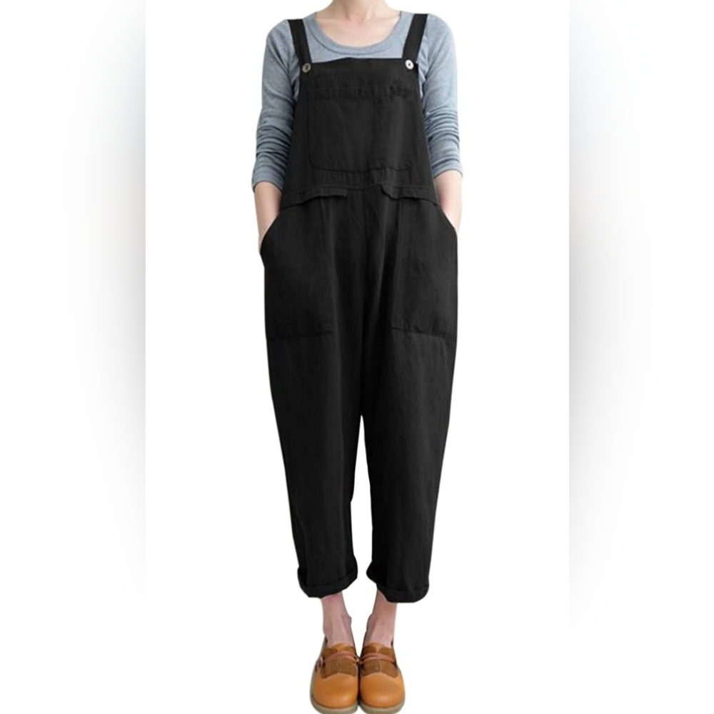 Black linen overalls